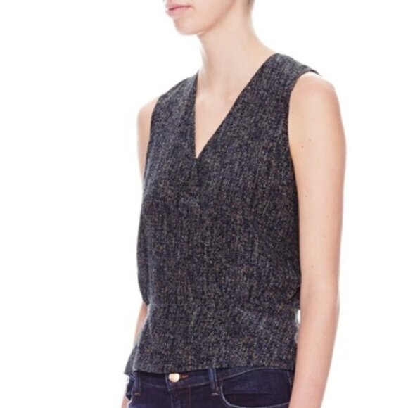 THEORY Camara Faux Wrap 100% Silk Sleeveless Printed Blouse Size S Pre-Owned - Picture 5 of 13